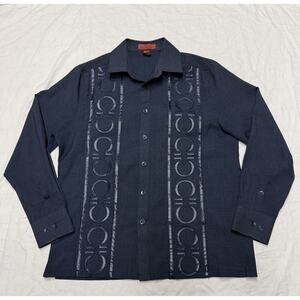 Royal Prestige Mens Button Down Shirt  Size L Color Navy Blue Long Sleeve